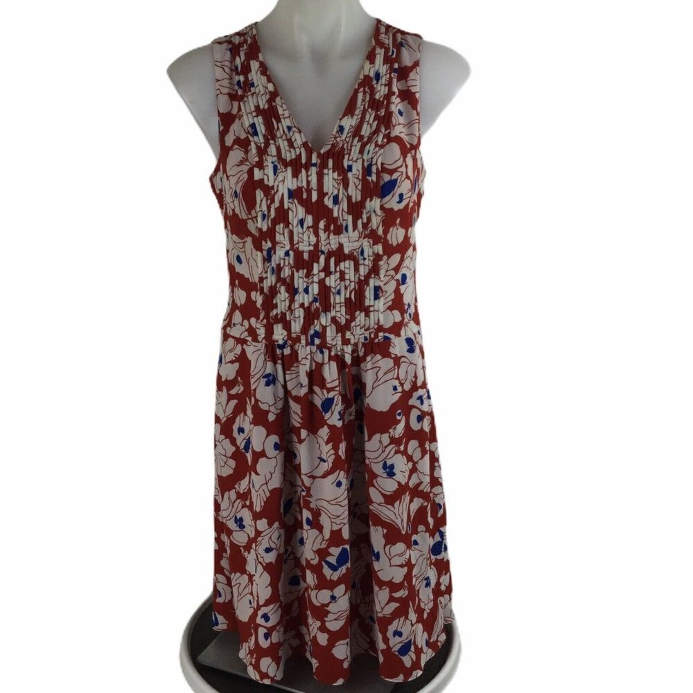 Banana Republic Floral Pin Tuck Pleated Sleeveless V Neck Dress Size 4